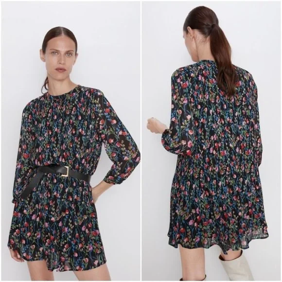 Zara Multicolor Floral Pleated “Annie” Mini Dress - Picture 2 of 15